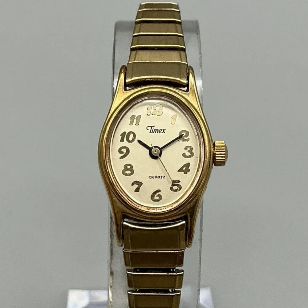 Vintage Timex Cavatina Womens Watch 18mm Gold tone Oval Dial New Battery